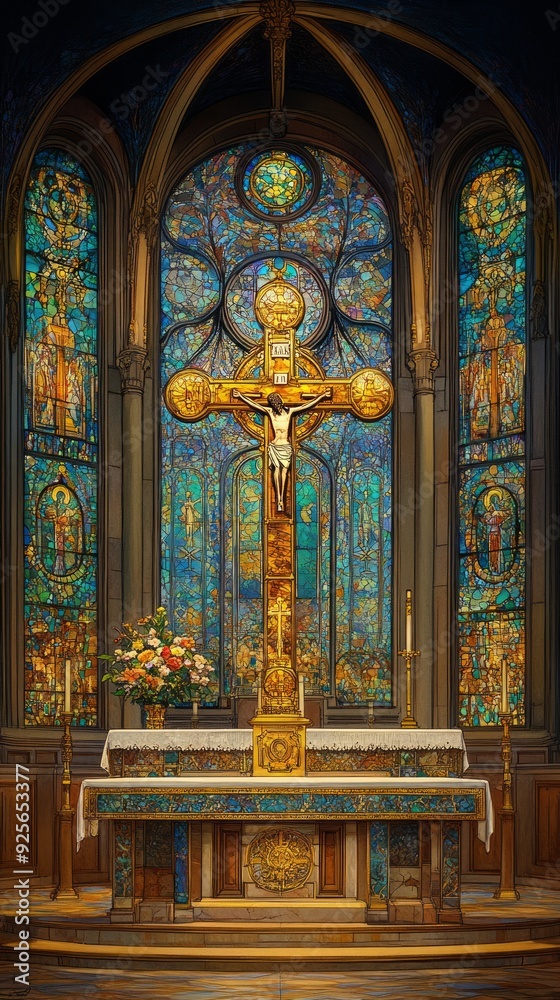 Obraz premium Cross of Lorraine Church Altar Christianity Religion Spiritual Symbol