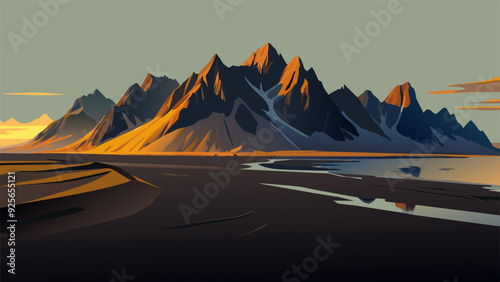 black sand dunes on the stokksnes headland on southeastern icelandic coast with vestrahorn batman photo