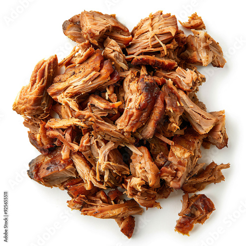 a pile of pulled pork on a white surface