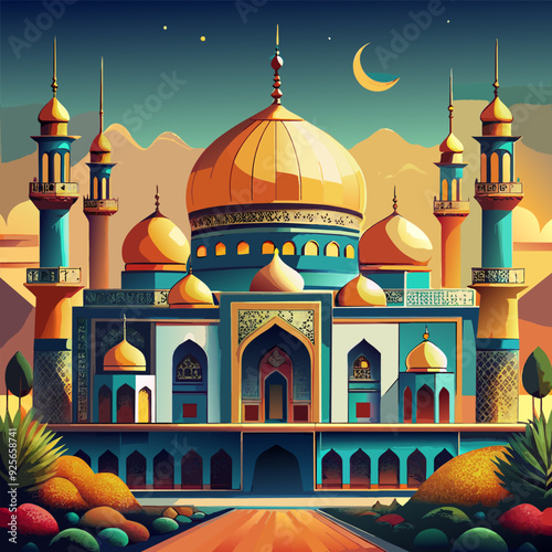 shrine of imam reza mashhad, vector illustration flat 2 photo