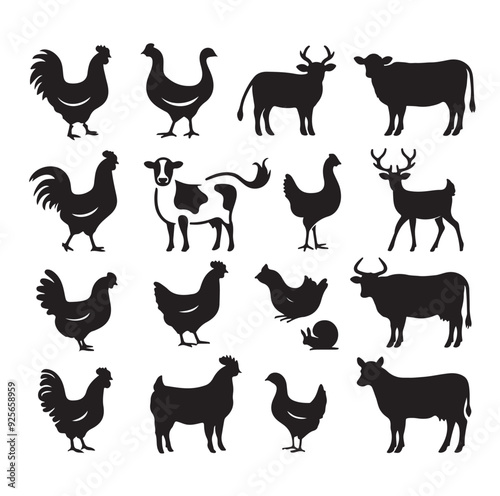 Farm animals silhouette set silhouette vector illustration 