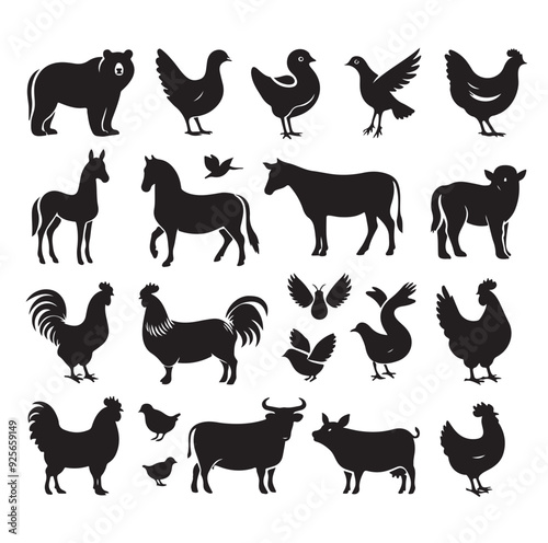 Farm animals silhouette set silhouette vector illustration 