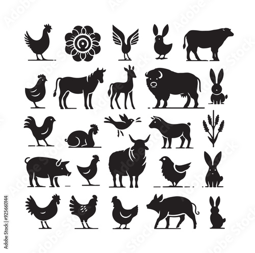 Farm animals silhouette set silhouette vector illustration 