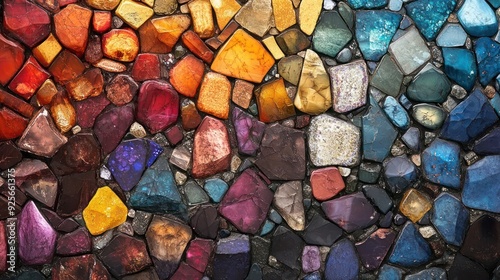 A close-up image of a vibrant and multicolored mosaic tile,