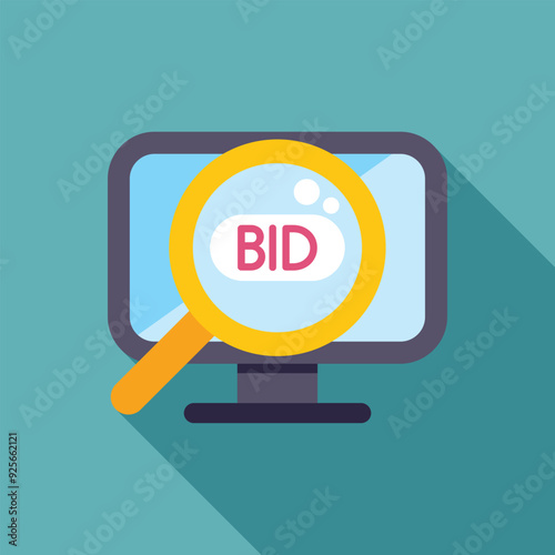 Magnifying glass is focusing on the word bid on a computer screen