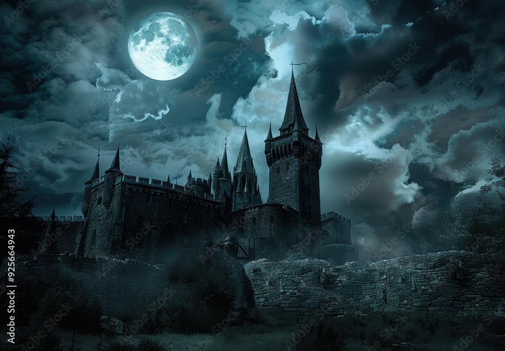 Naklejka premium Mystical Moonlit Castle