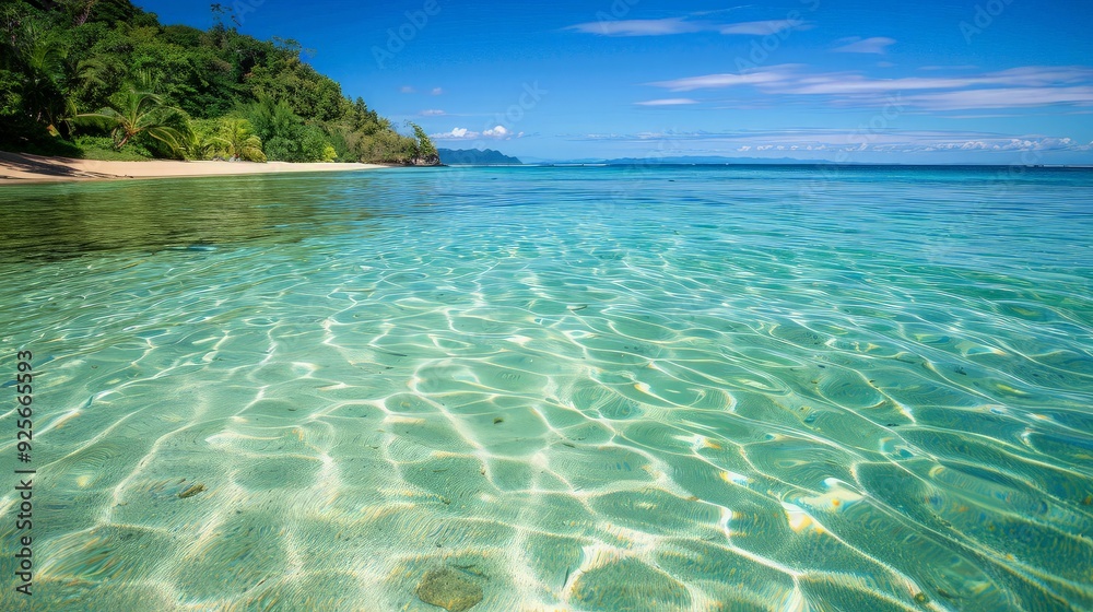 Fototapeta premium Crystal Clear Water and Lush Greenery on a Tropical Beach