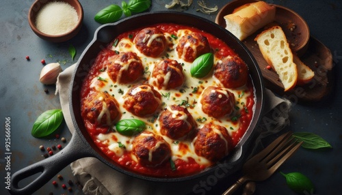delicious Chicken Parm Meatball Skillet in a pan