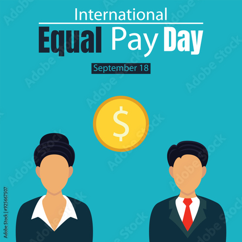 illustration vector graphic of a pair of male and female workers, displaying coins, perfect for international day, international equal pay day, celebrate, greeting card, etc.