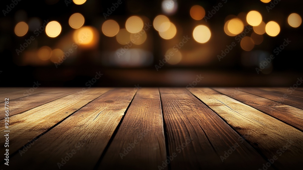 Wooden Tabletop with Bokeh Lights. Wooden Tabletop with Bokeh Lights.