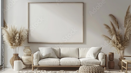 minimalistic living room with a blank frame