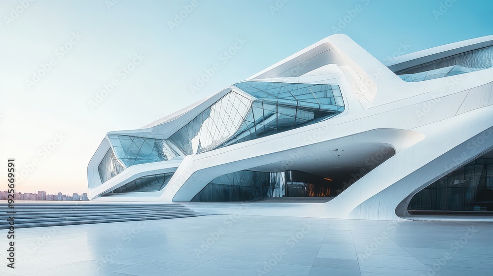 Modern Architecture Building with Curved Facade and Glass Windows. Modern Architecture Building with Curved Facade and Glass Windows.