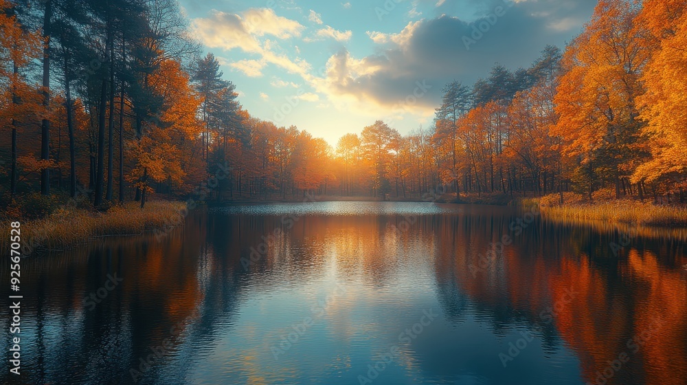 Autumnal Forest Reflections in a Tranquil Lake. Autumnal Forest Reflections in a Tranquil Lake.