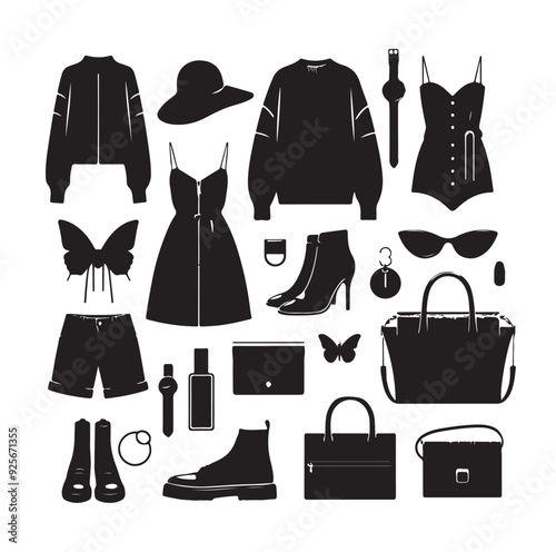 Fashion elements collection silhouette vector illustration 