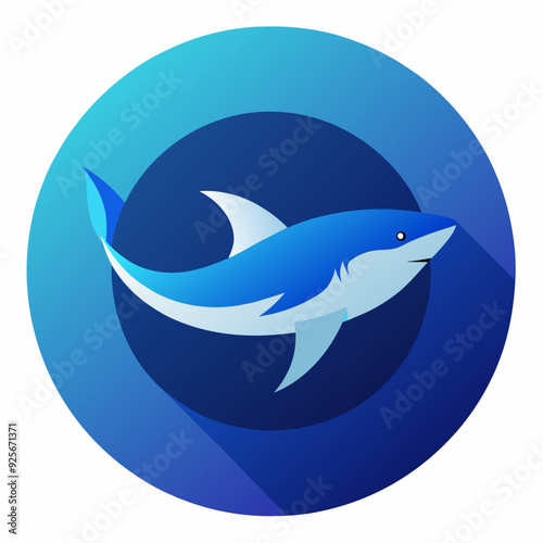 blue shark logo, on white background in circle, vector illustration flat 2 photo