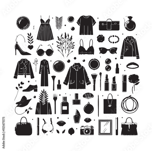 Fashion elements collection silhouette vector illustration 