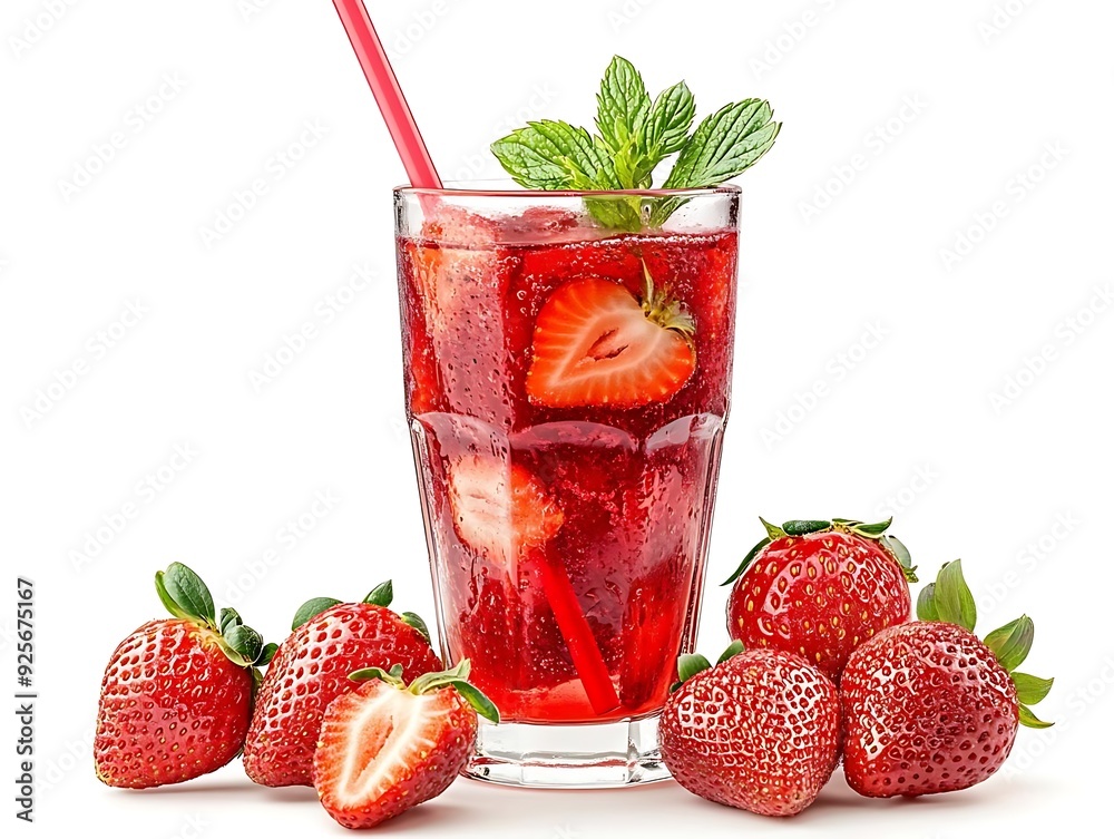 Refreshing Strawberry Drink with Mint Leaves - Photo Refreshing Strawberry Drink with Mint Leaves - Photo