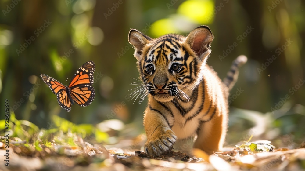 Cute Tiger Cub and Butterfly Cute Tiger Cub and Butterfly