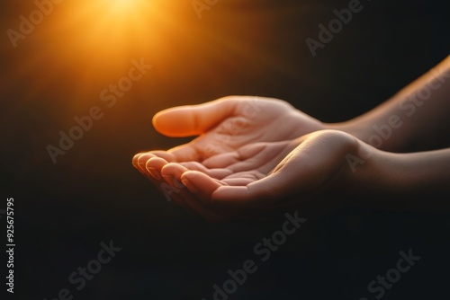 Eucharist therapy blessing  human hands in worship for christian easter lent pray concept photo