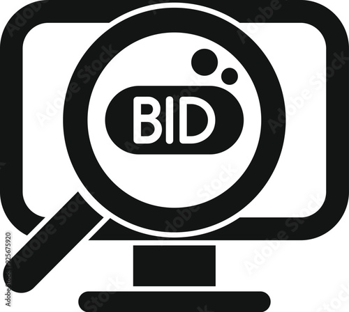 Magnifying glass is focusing on the word bid displayed on a computer screen, representing the concept of online bidding