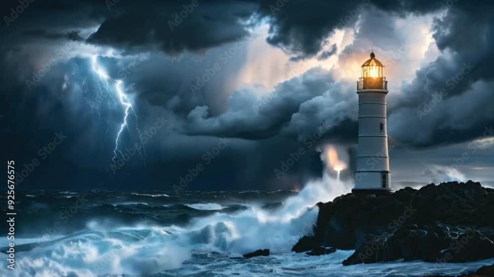 Stormy Lighthouse with Lightning Strike Stormy Lighthouse with Lightning Strike