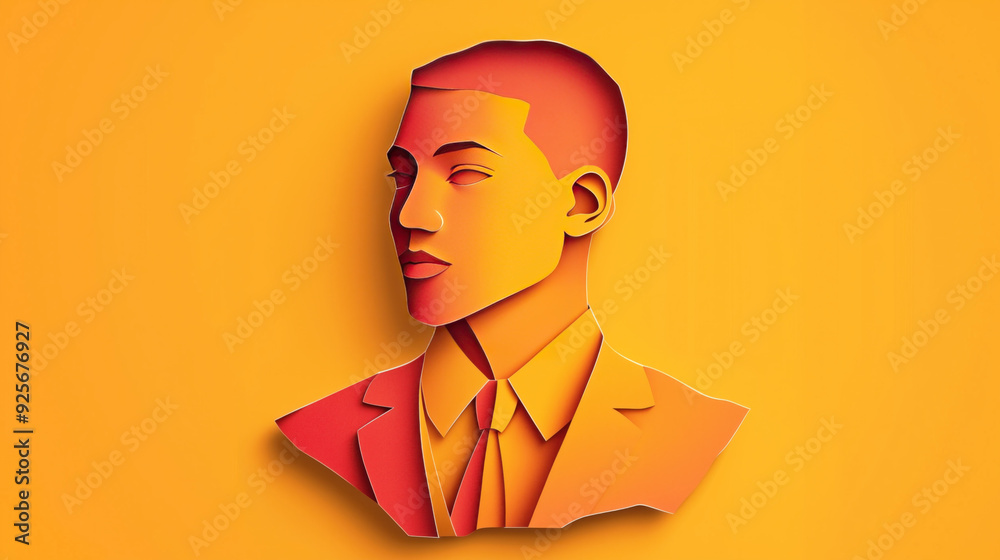 paper cutout illustration of businessman with tie yellow orange paper cutout illustration of businessman with tie yellow orange