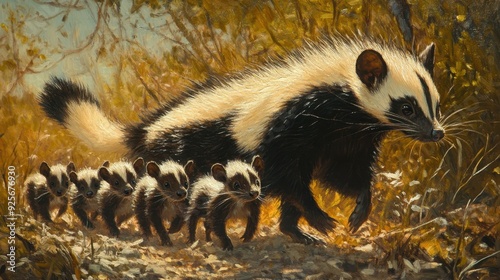 Mother Hog-nosed Skunk and Her Young. photo