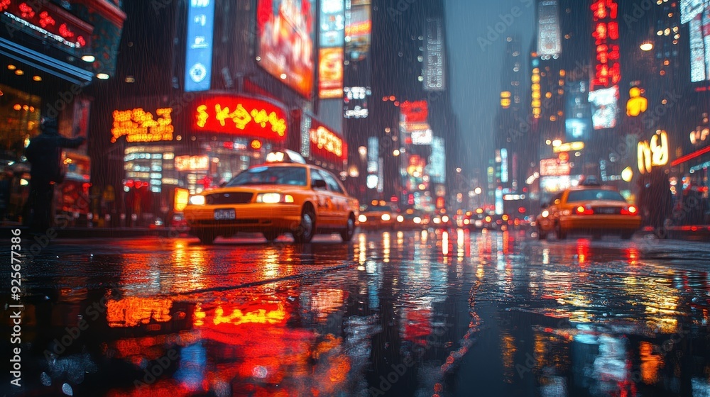 City Lights Reflecting in Rain Puddles. City Lights Reflecting in Rain Puddles.