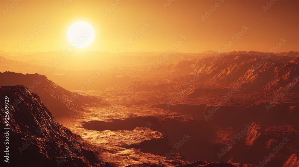 Martian Sunset Landscape. Martian Sunset Landscape.