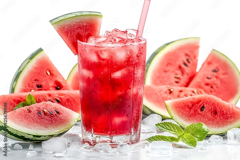 Watermelon Juice with Ice and Mint - Realistic Image Watermelon Juice with Ice and Mint - Realistic Image