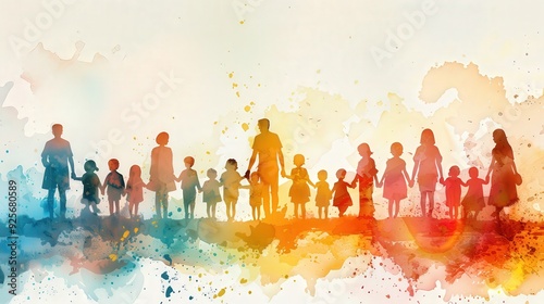 Wallpaper Mural Produce a watercolor banner with silhouettes of people from various generations, capturing the essence of family, care, and mutual understanding Torontodigital.ca