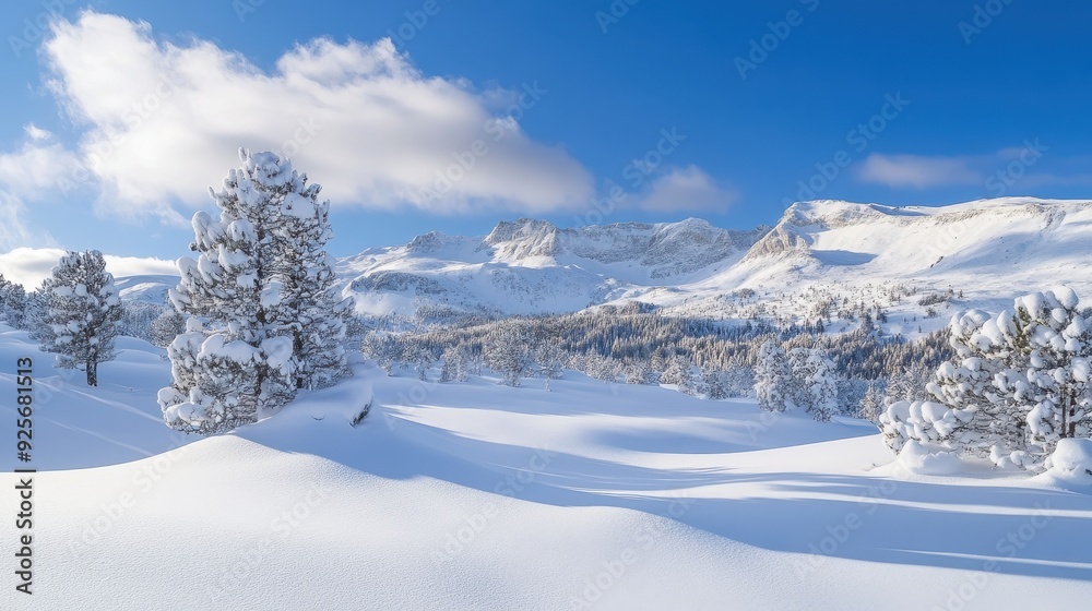 Snow-Covered Mountains and Trees in Winter Wonderland. Snow-Covered Mountains and Trees in Winter Wonderland.