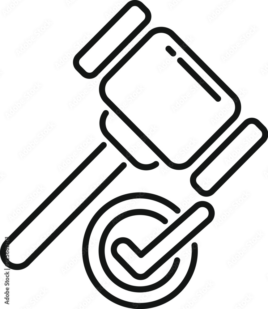 Line art vector of a judge's gavel giving a positive verdict, perfect for legal or law related topics Line art vector of a judge's gavel giving a positive verdict, perfect for legal or law related topics