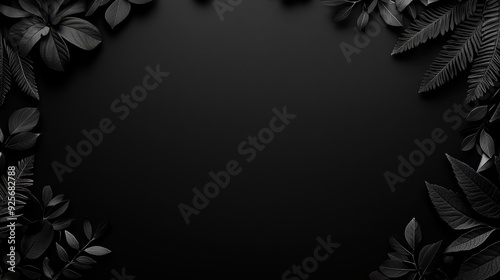 Wallpaper Mural Elegant black background framed by dark leaves, perfect for modern design projects and nature-themed presentations. Torontodigital.ca