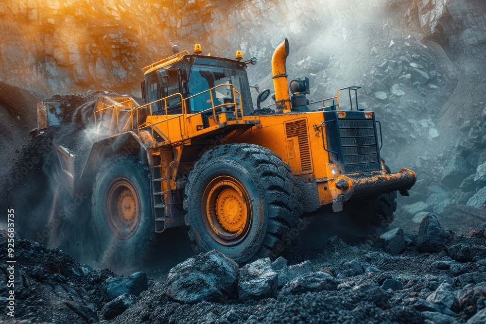Yellow Excavator in a Coal Mine Yellow Excavator in a Coal Mine