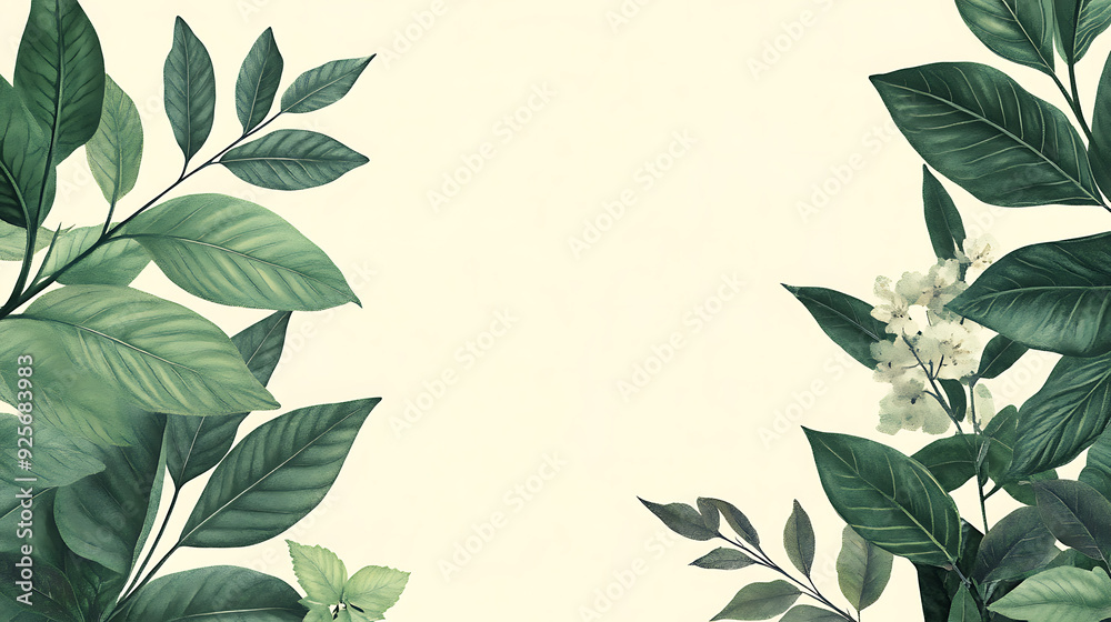 serene composition of lush green leaves and delicate flowers, evokingsense of tranquility and natures beauty. serene composition of lush green leaves and delicate flowers, evokingsense of tranquility and natures beauty.