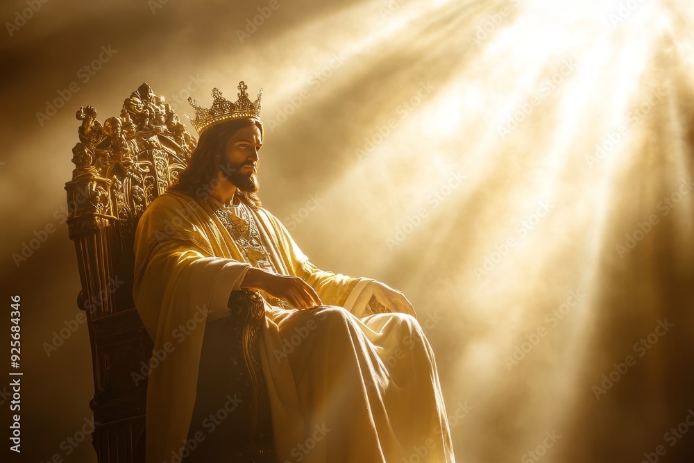Divine moment jesus on throne in heavenly glory with radiant light, spiritual photography