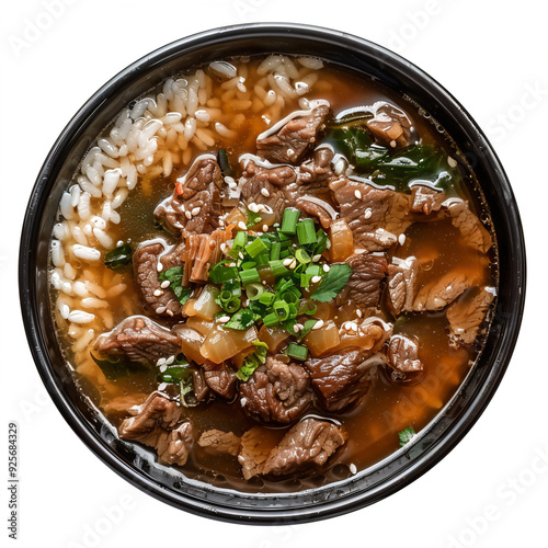 a bowl of beef and beans with rice photo