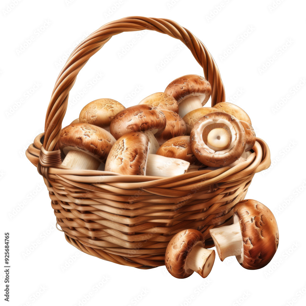 Wicker Basket Filled with Fresh Brown Mushrooms Wicker Basket Filled with Fresh Brown Mushrooms
