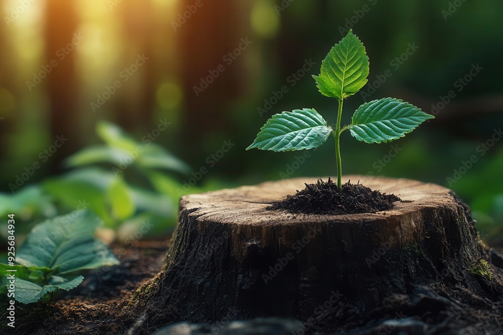Continuity Tree natures resilience young sapling sprouting from decaying tree stump ...