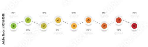 Design template infographic with 9 step or option 