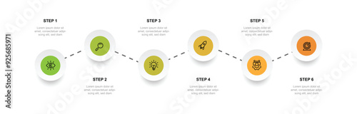 6 step line connected infographic template vector with icons can be used for workflow, business information, and web graphic design 