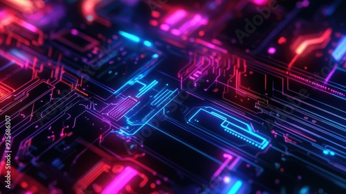 Wallpaper Mural Neon Circuit Board. Torontodigital.ca