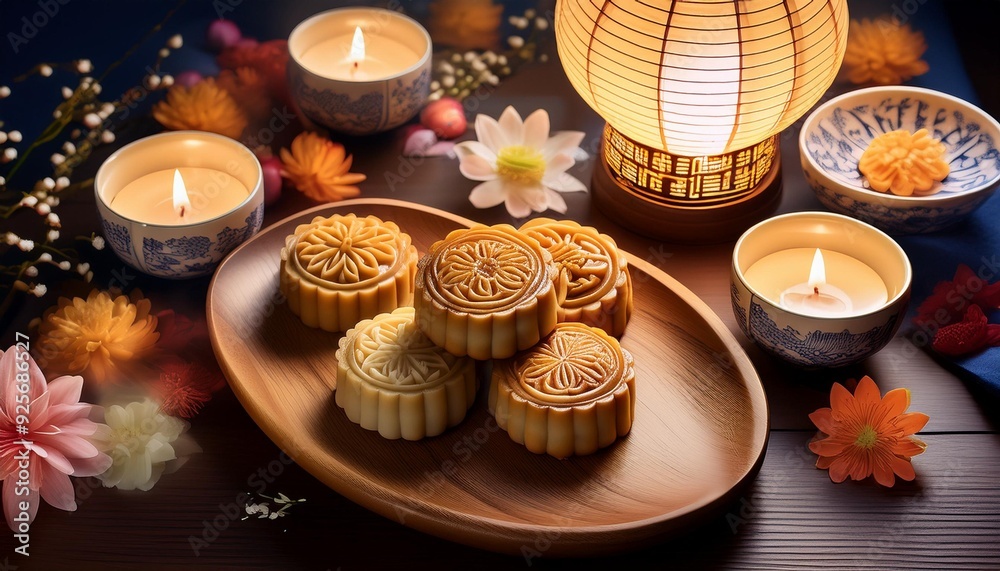 Naklejka premium Mid-autumn festival moon cake 
