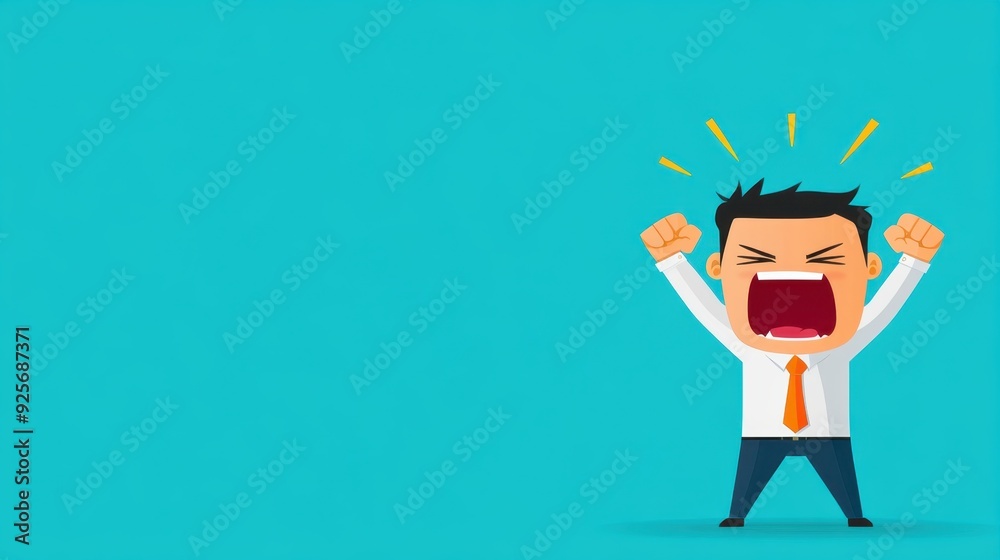 Intense Anger: Male Character Gritting Teeth in Flat Design Illustration with Copy Space for Text Intense Anger: Male Character Gritting Teeth in Flat Design Illustration with Copy Space for Text