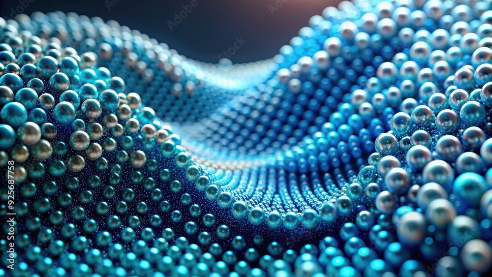 Obraz premium Close up view of a wave formed by small spheres, wave, spheres, close up, abstract, design, pattern, texture, artistic, ocean, sea