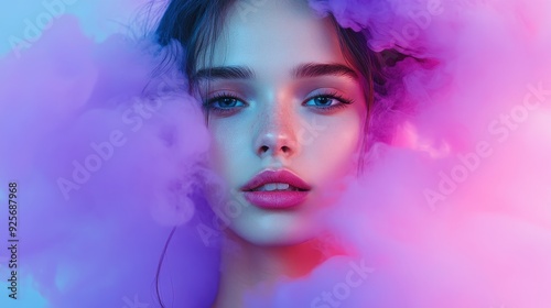 Woman's Face in Purple Smoke