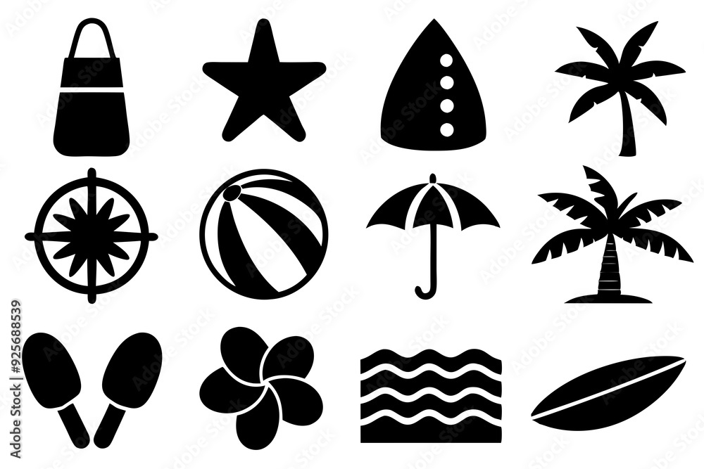 summer icon set silhouette vector illustration summer icon set silhouette vector illustration