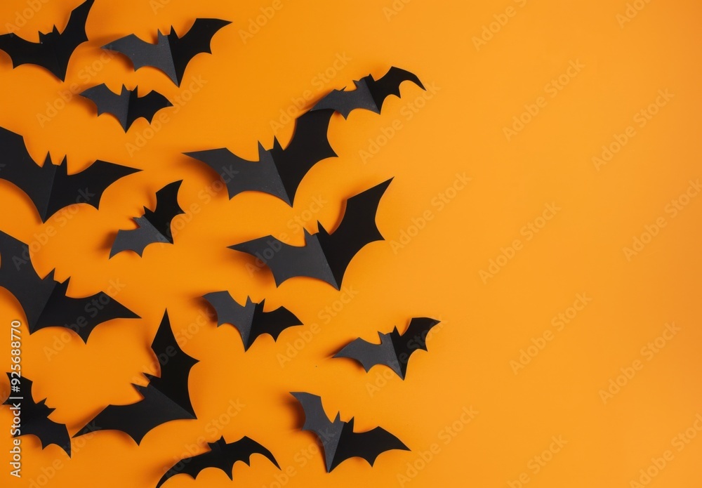 Paper Bats and Orange Background Paper Bats and Orange Background