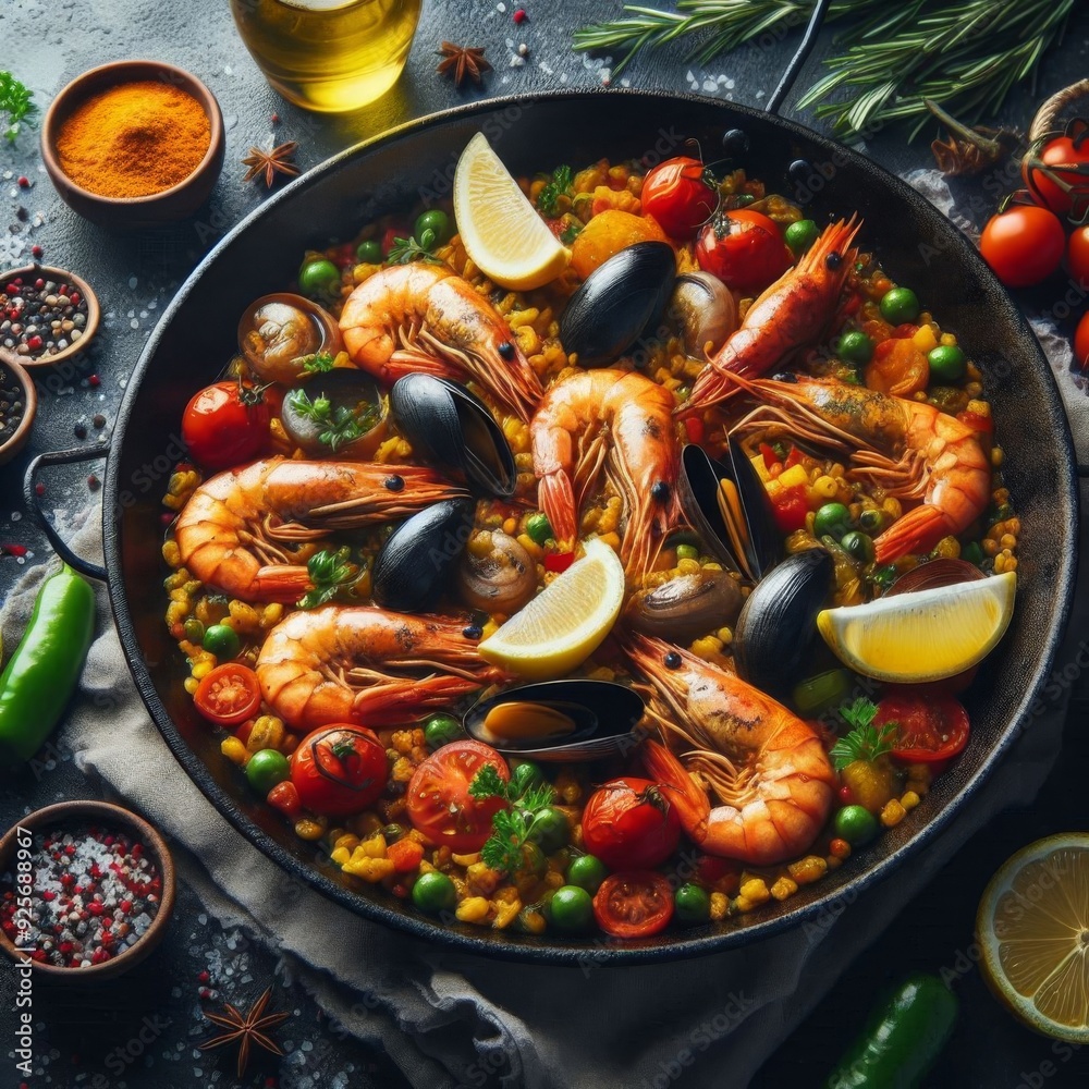 Flavorful Seafood Paella in Authentic Paella Pan Flavorful Seafood Paella in Authentic Paella Pan